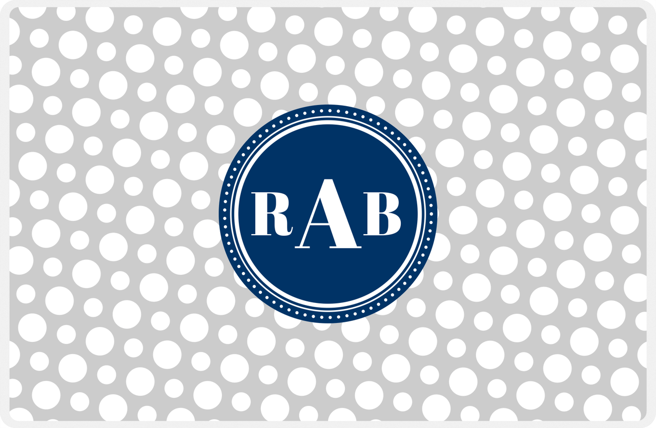 Personalized Polka Dot Placemat - Light Grey and White - Navy Circle Frame -  View