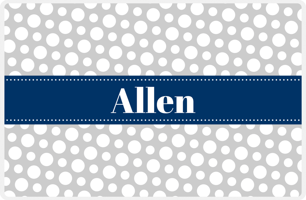 Personalized Polka Dot Placemat - Light Grey and White - Navy Ribbon Frame -  View