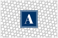 Thumbnail for Personalized Polka Dot Placemat - Light Grey and White - Navy Square Frame -  View
