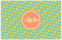 Thumbnail for Personalized Polka Dot Placemat - Viking Blue and Mustard - Tangerine Circle Frame -  View