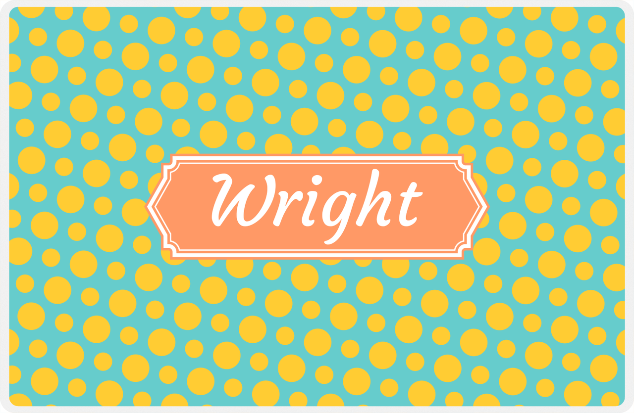 Personalized Polka Dot Placemat - Viking Blue and Mustard - Tangerine Decorative Rectangle Frame -  View
