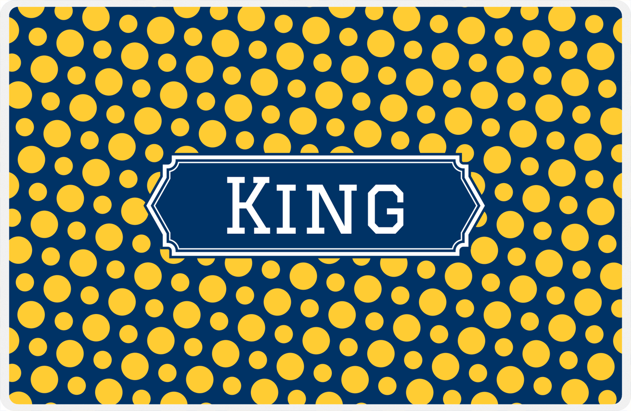 Personalized Polka Dot Placemat - Navy and Mustard - Navy Decorative Rectangle Frame -  View