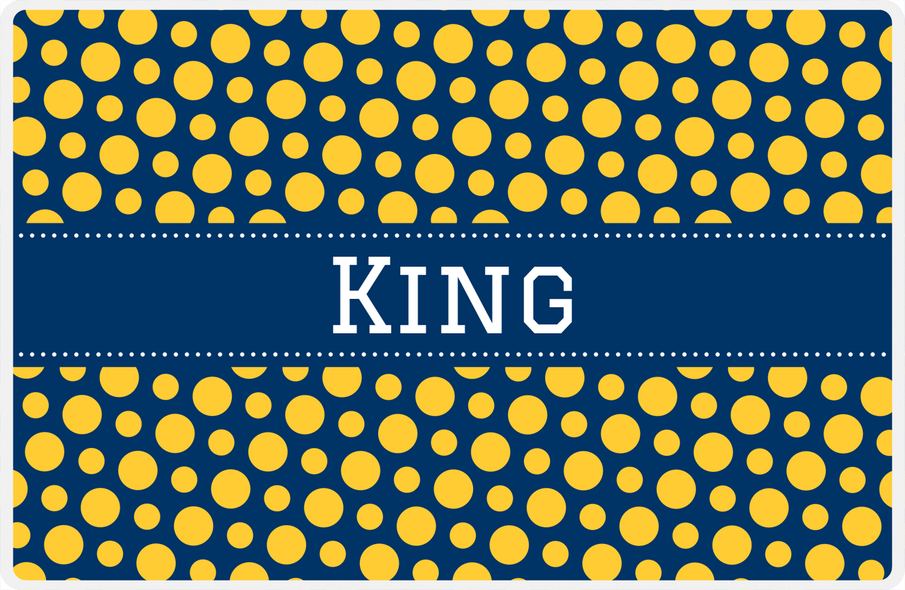Personalized Polka Dot Placemat - Navy and Mustard - Navy Ribbon Frame -  View