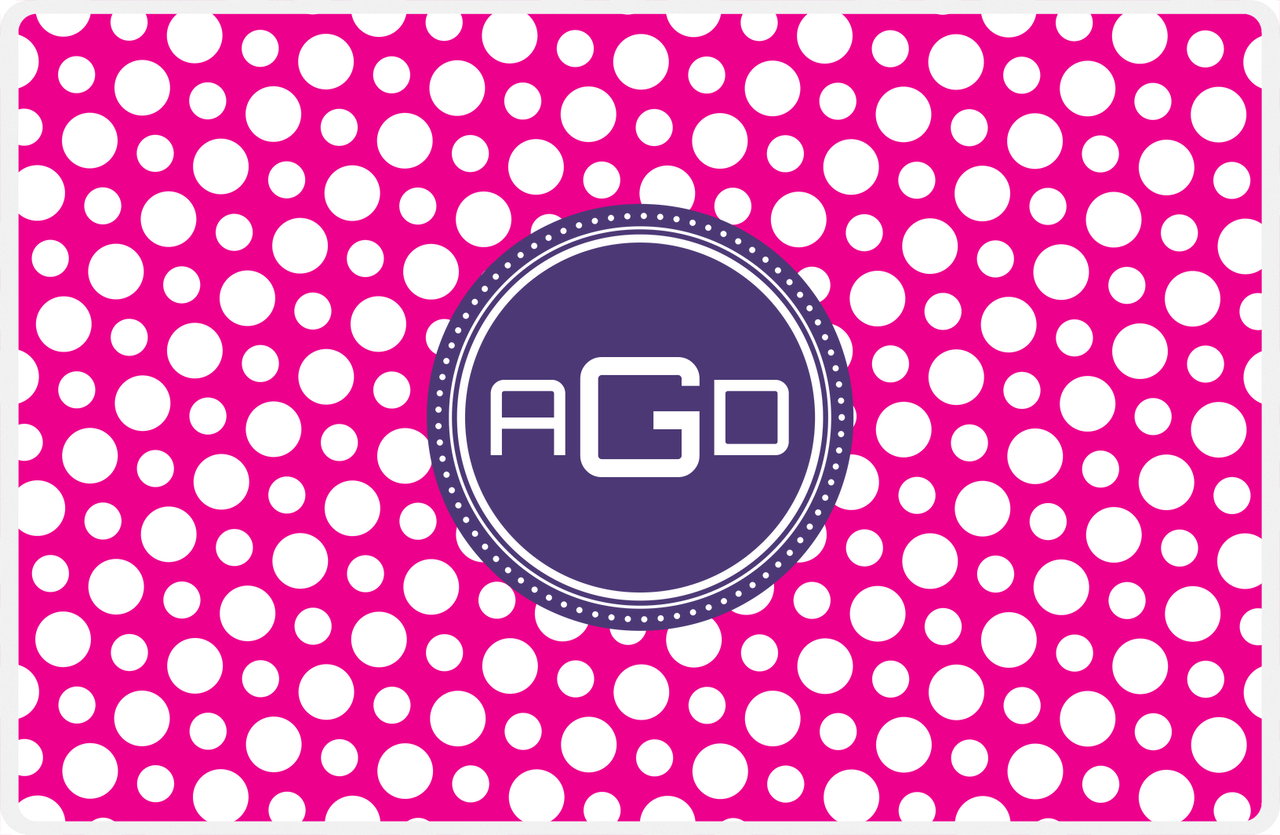 Personalized Polka Dot Placemat - Hot Pink and White - Indigo Circle Frame -  View