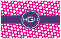 Thumbnail for Personalized Polka Dot Placemat - Hot Pink and White - Indigo Circle Frame With Ribbon -  View