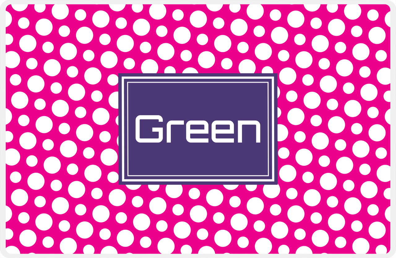 Personalized Polka Dot Placemat - Hot Pink and White - Indigo Rectangle Frame -  View