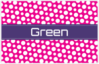 Thumbnail for Personalized Polka Dot Placemat - Hot Pink and White - Indigo Ribbon Frame -  View