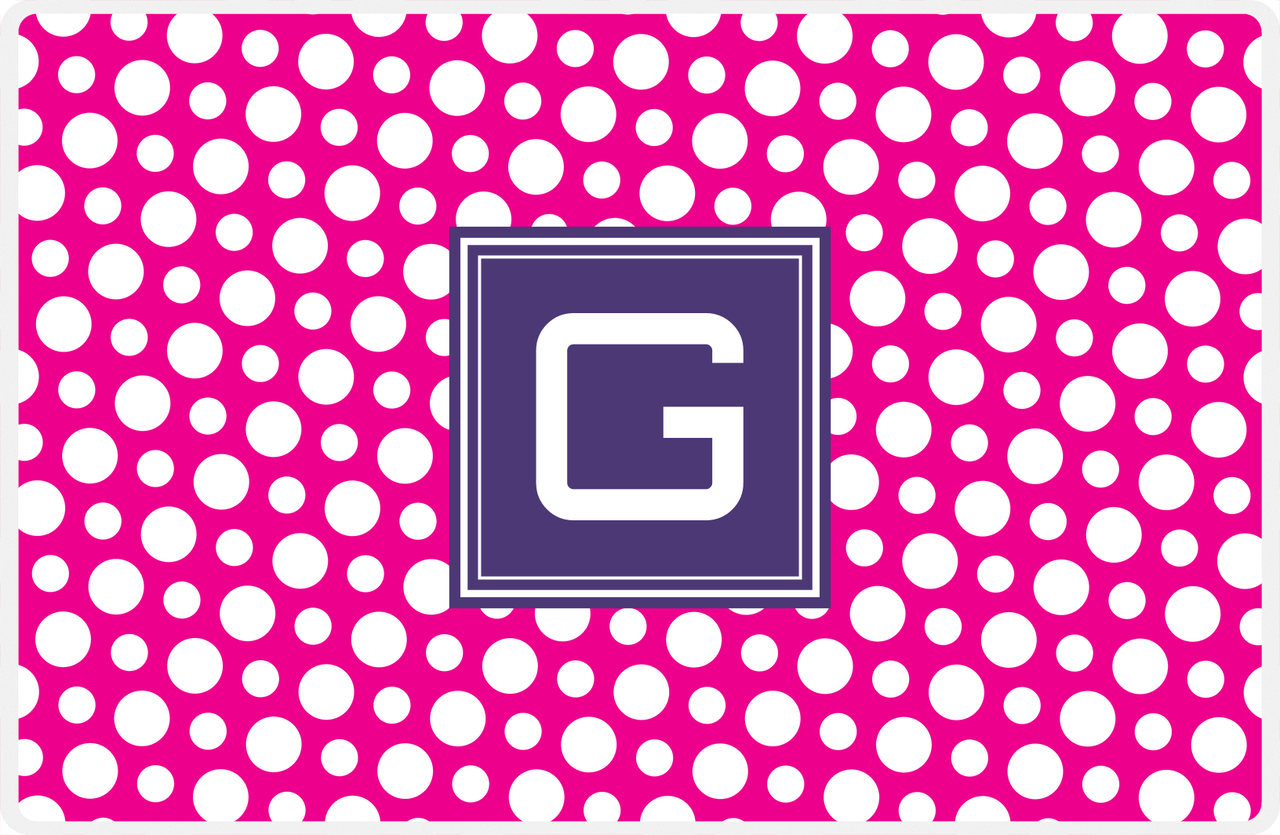 Personalized Polka Dot Placemat - Hot Pink and White - Indigo Square Frame -  View