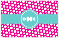 Thumbnail for Personalized Polka Dot Placemat - Hot Pink and White - Viking Blue Circle Frame With Ribbon -  View