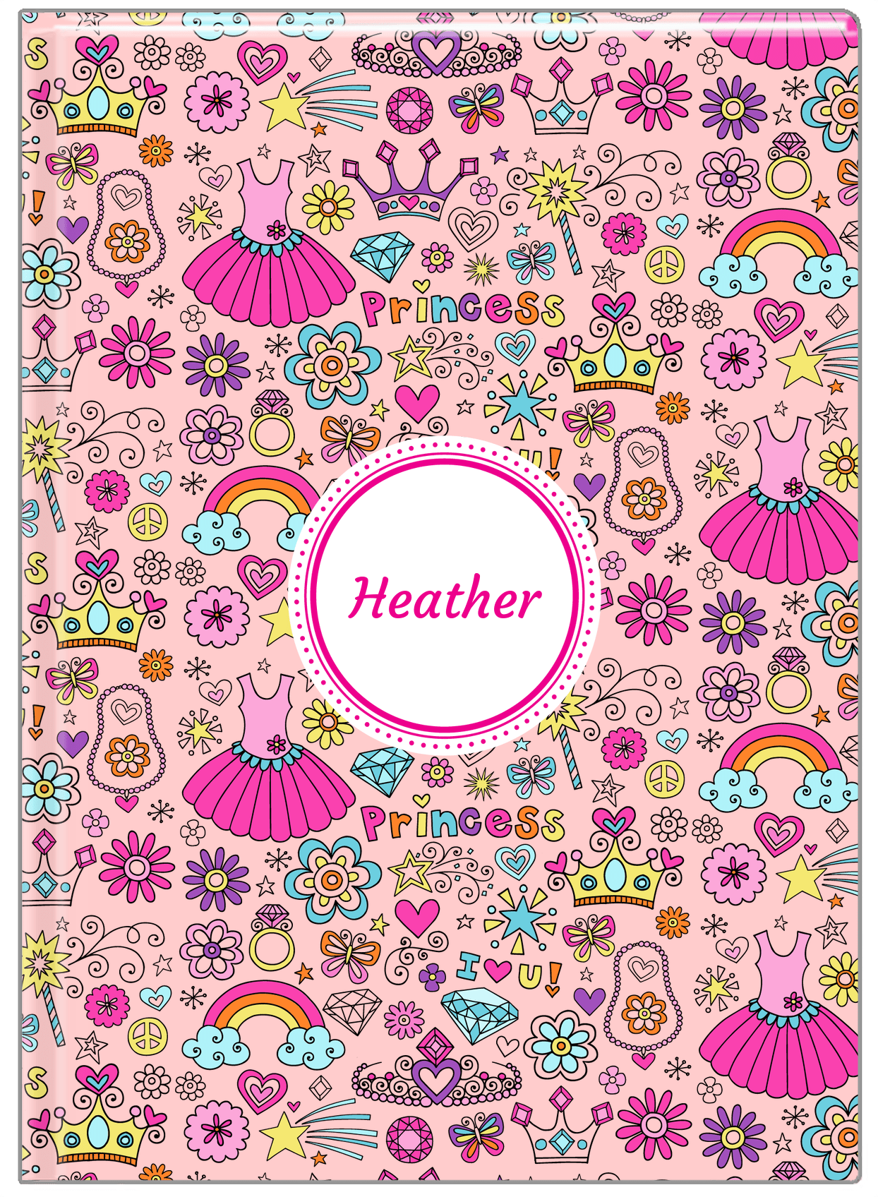 Personalized Princess Journal I - Pink Background - Circle Nameplate - Front View