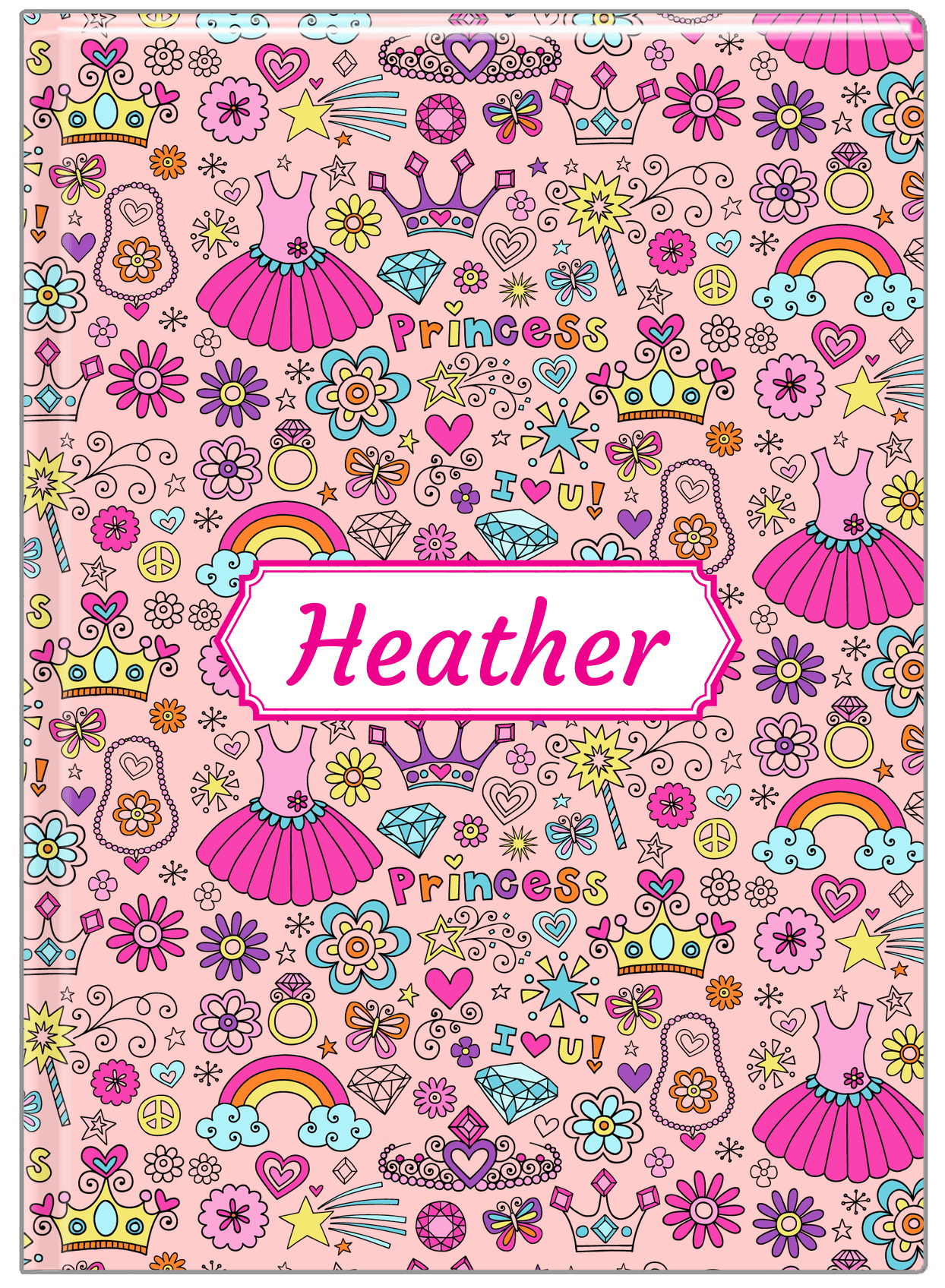 Personalized Princess Journal I - Pink Background - Decorative Rectangle Nameplate - Front View