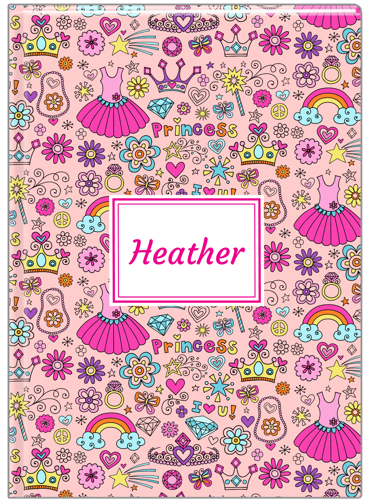 Personalized Princess Journal I - Pink Background - Rectangle Nameplate - Front View