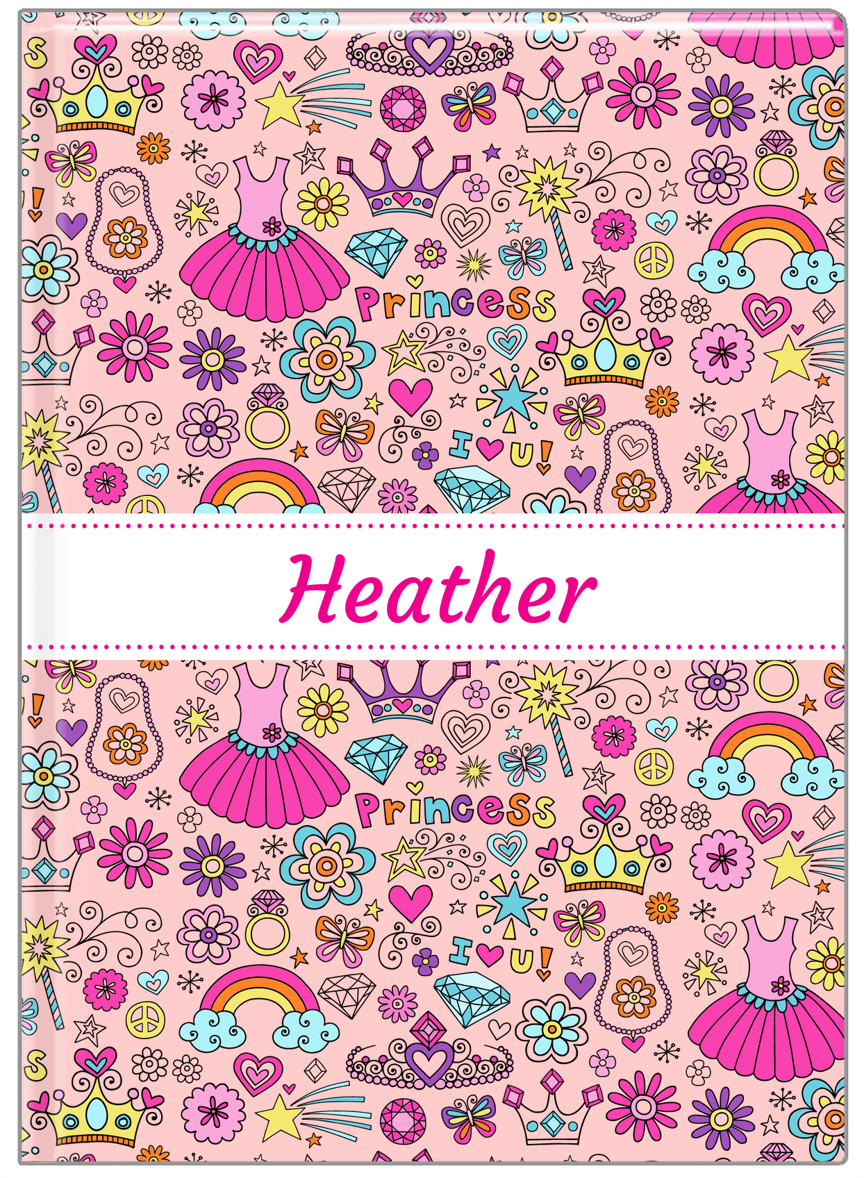 Personalized Princess Journal I - Pink Background - Ribbon Nameplate - Front View