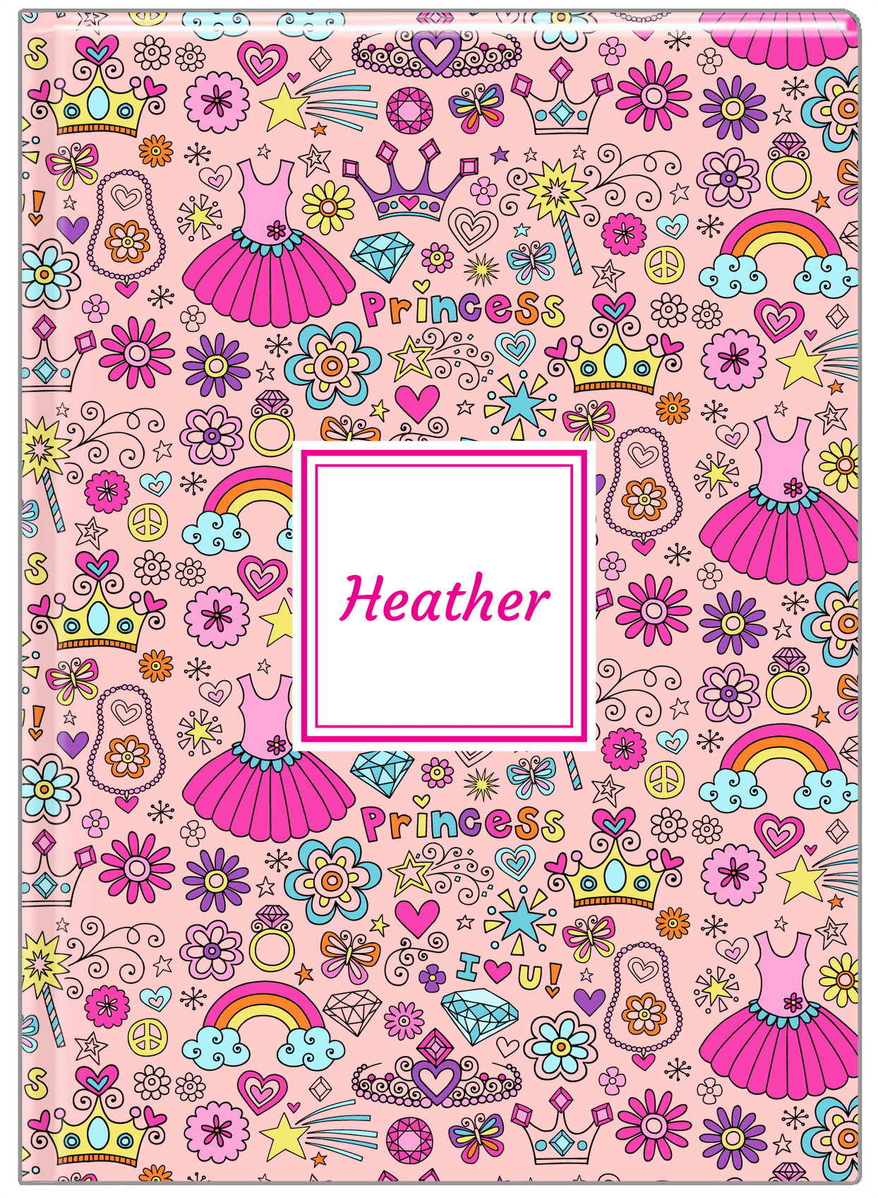 Personalized Princess Journal I - Pink Background - Square Nameplate - Front View