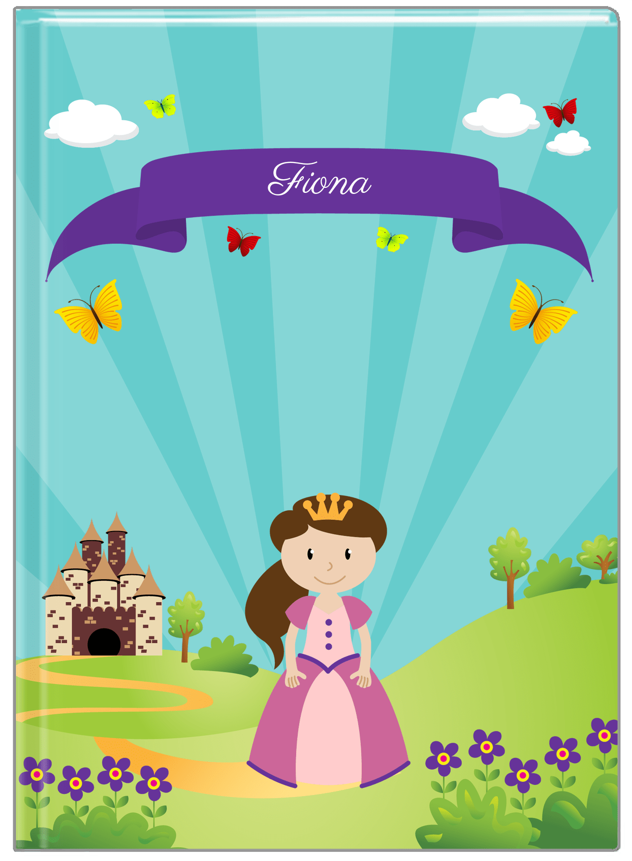 Personalized Princess Journal II - Teal Background - Brunette Princess - Front View