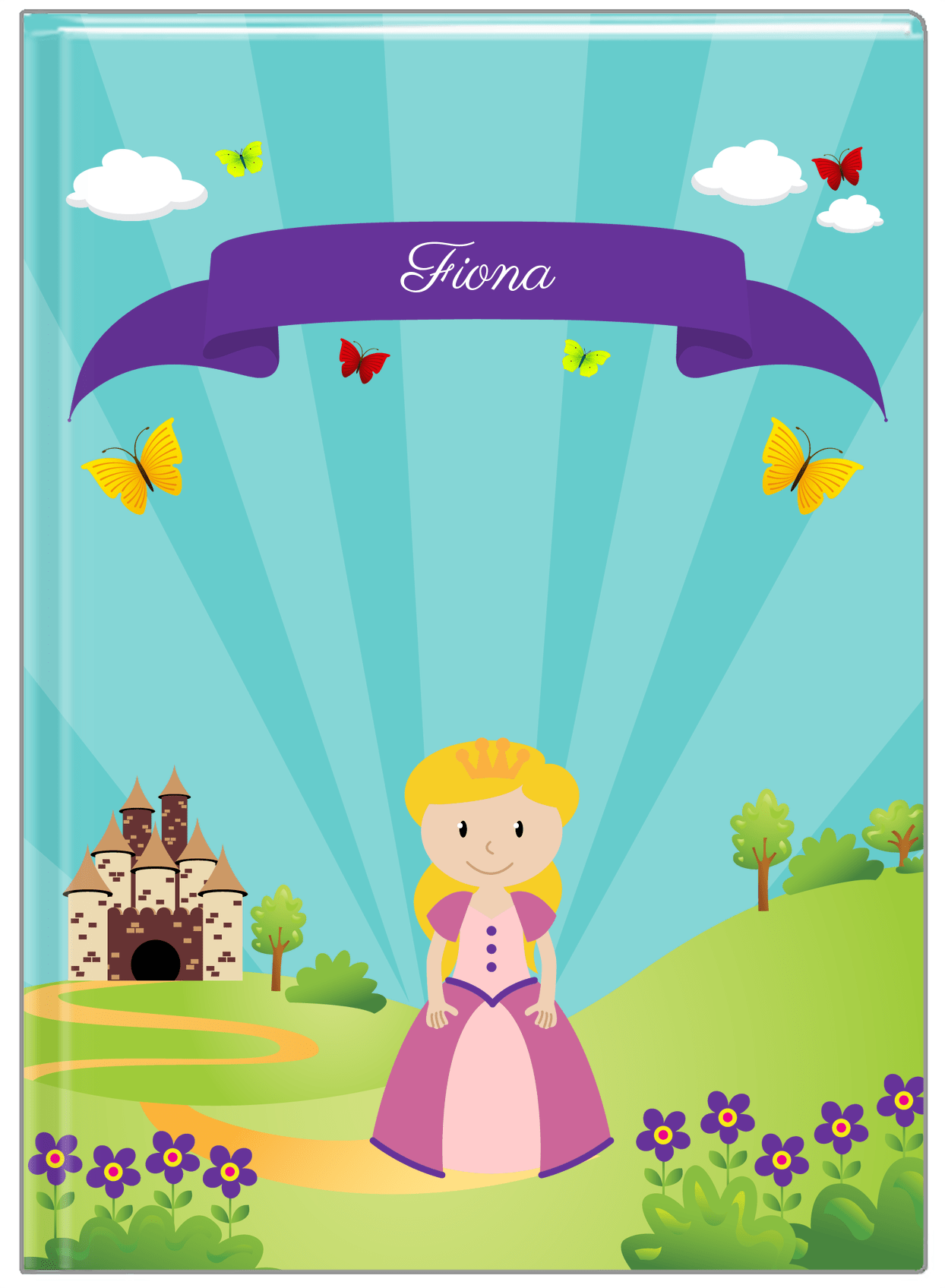 Personalized Princess Journal II - Teal Background - Blonde Princess - Front View