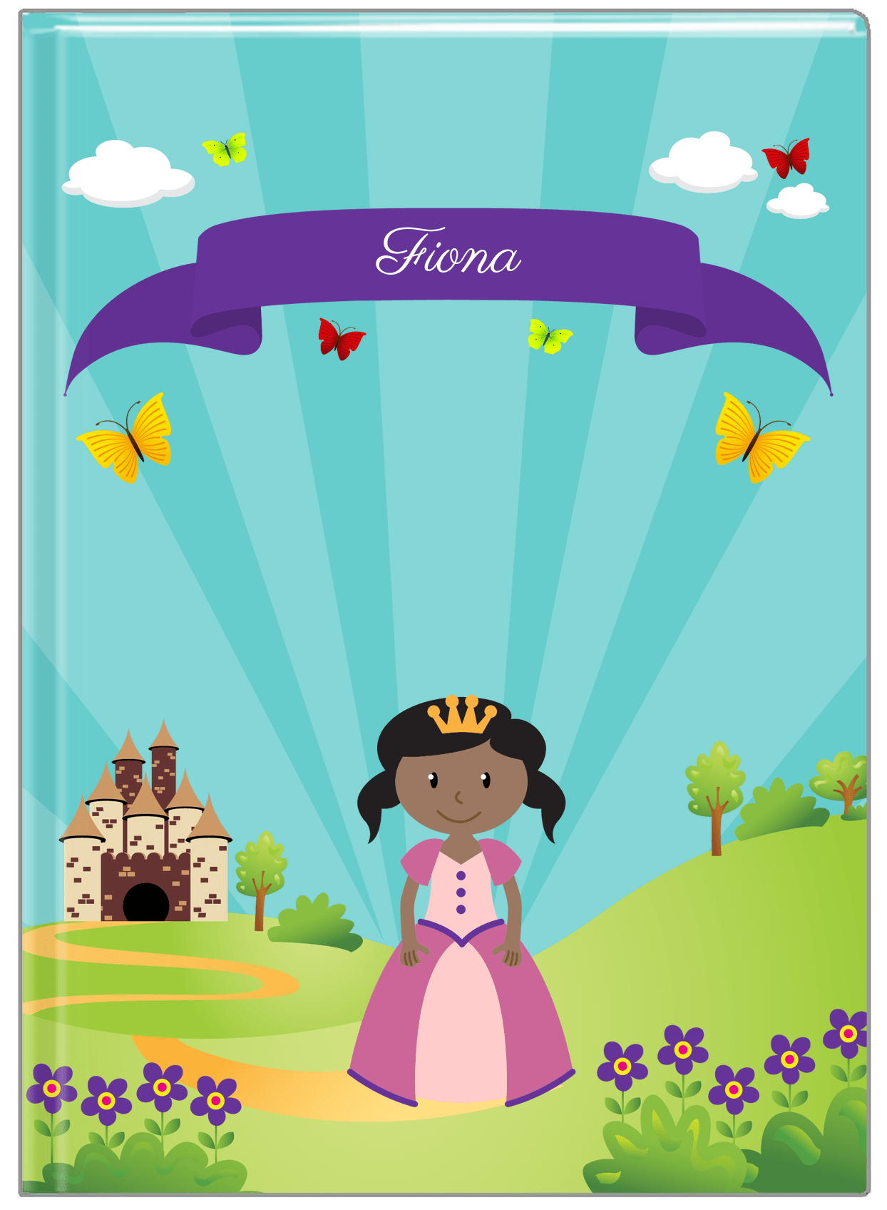 Personalized Princess Journal II - Teal Background - Black Princess - Front View