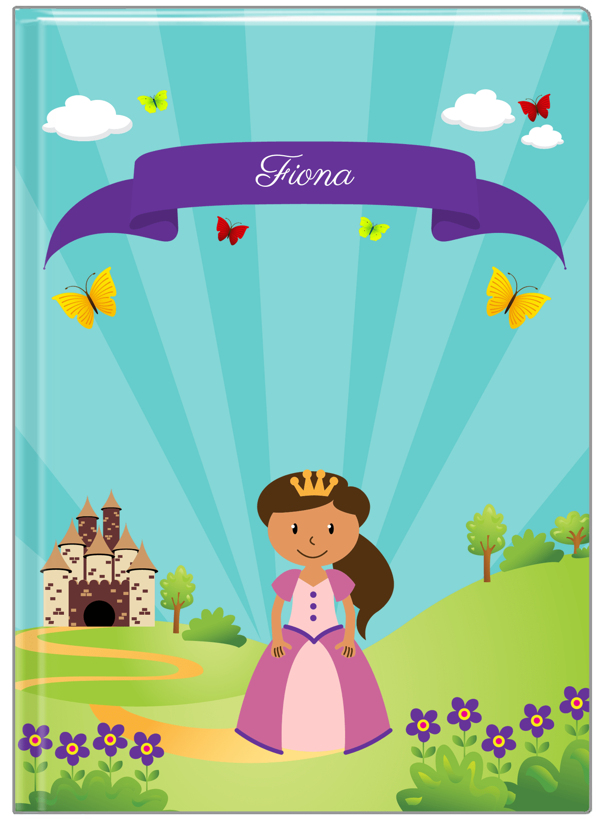 Personalized Princess Journal II - Teal Background - Black Princess II - Front View