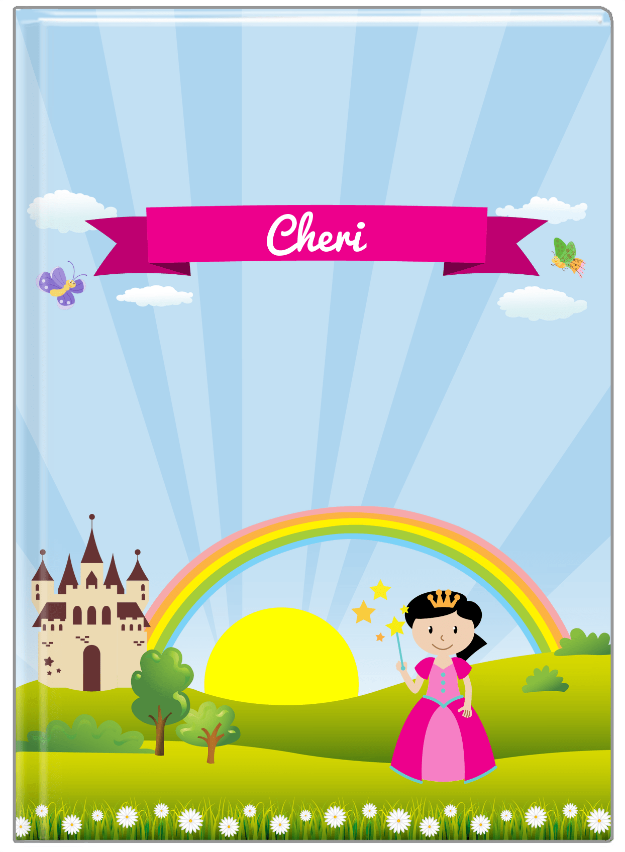 Personalized Princess Journal III - Blue Background - Black Hair Princess - Front View