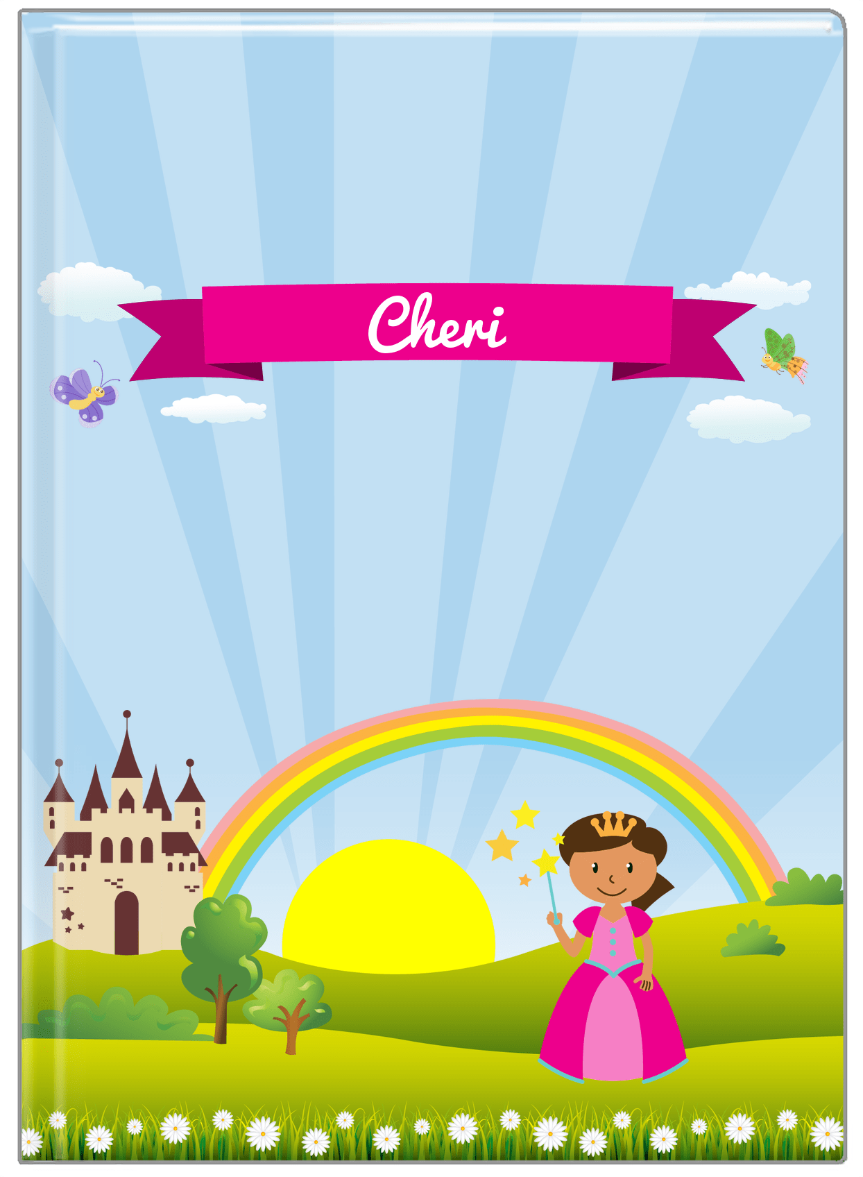 Personalized Princess Journal III - Blue Background - Black Princess II - Front View