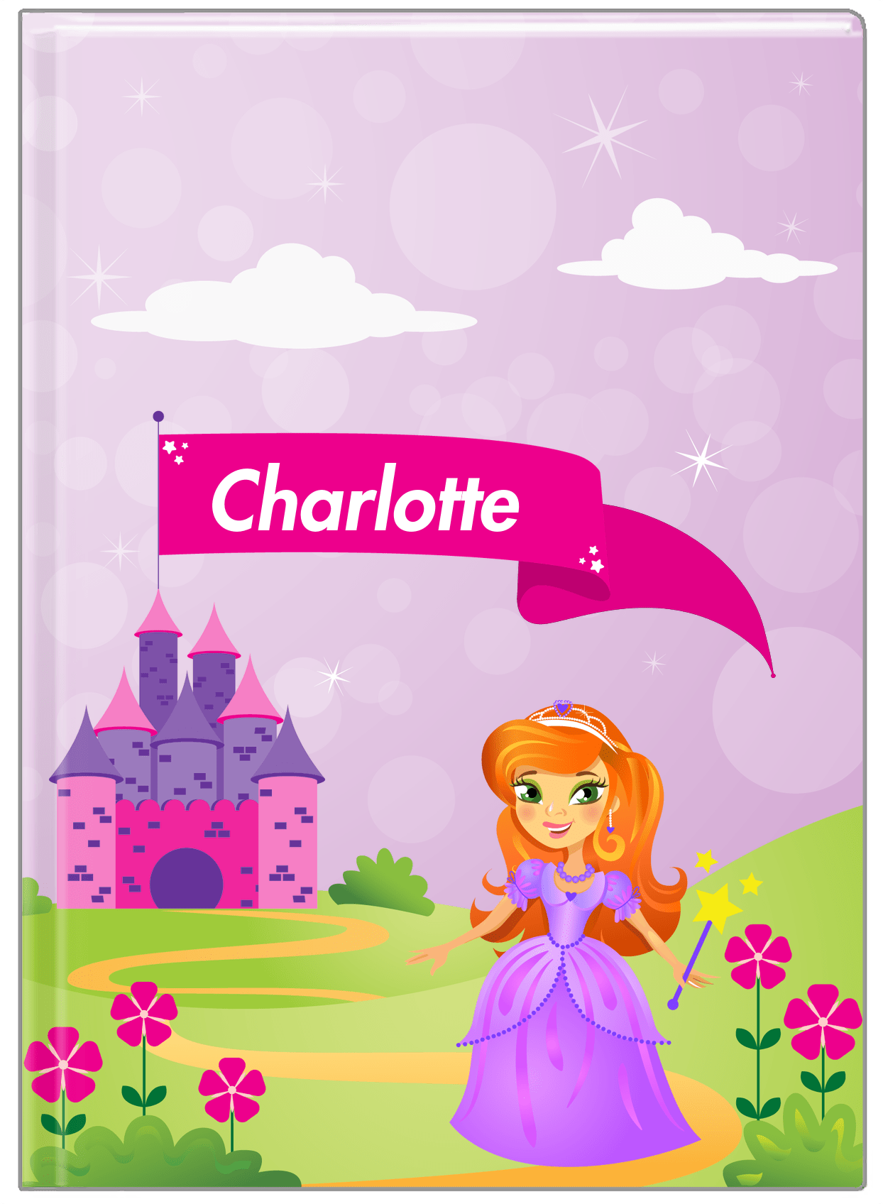 Personalized Princess Journal V - Purple Background - Redhead Princess - Front View