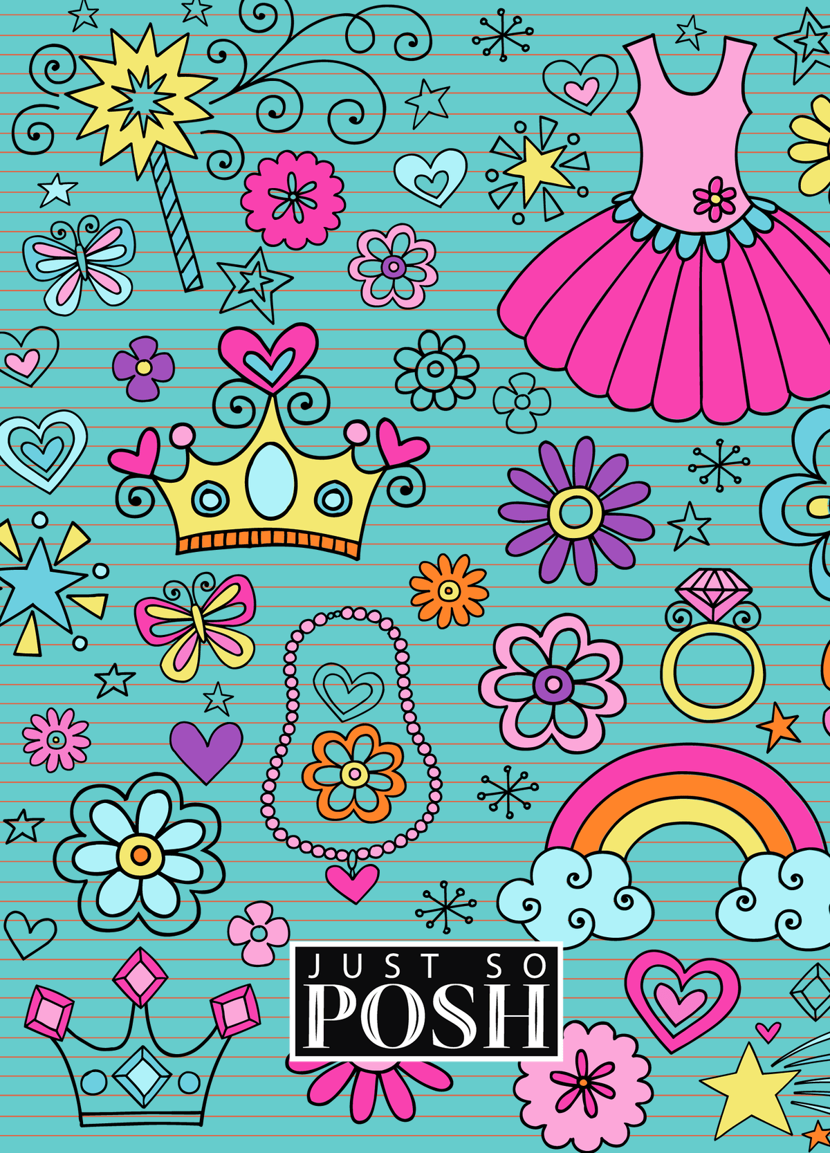 Personalized Princess Journal VI - Teal Background - Back View