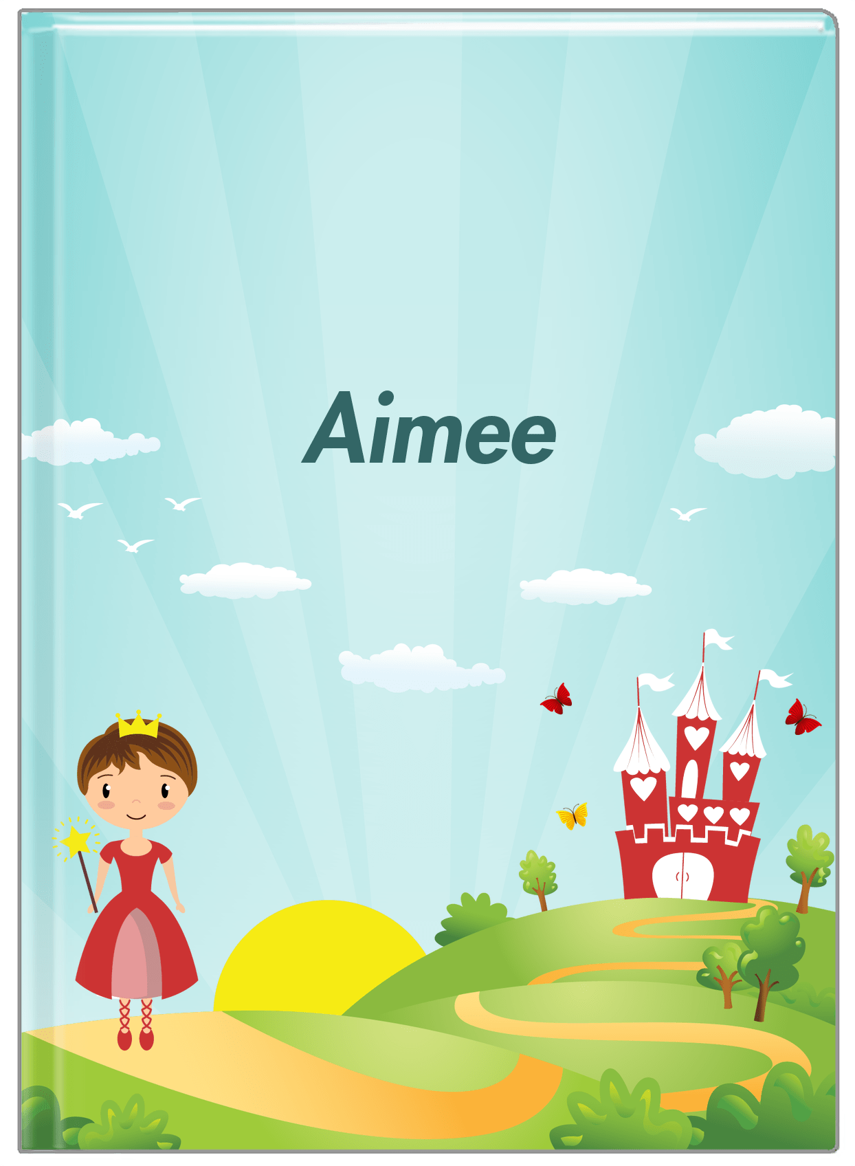 Personalized Princess Journal VIII - Teal Background - Brunette Princess - Front View