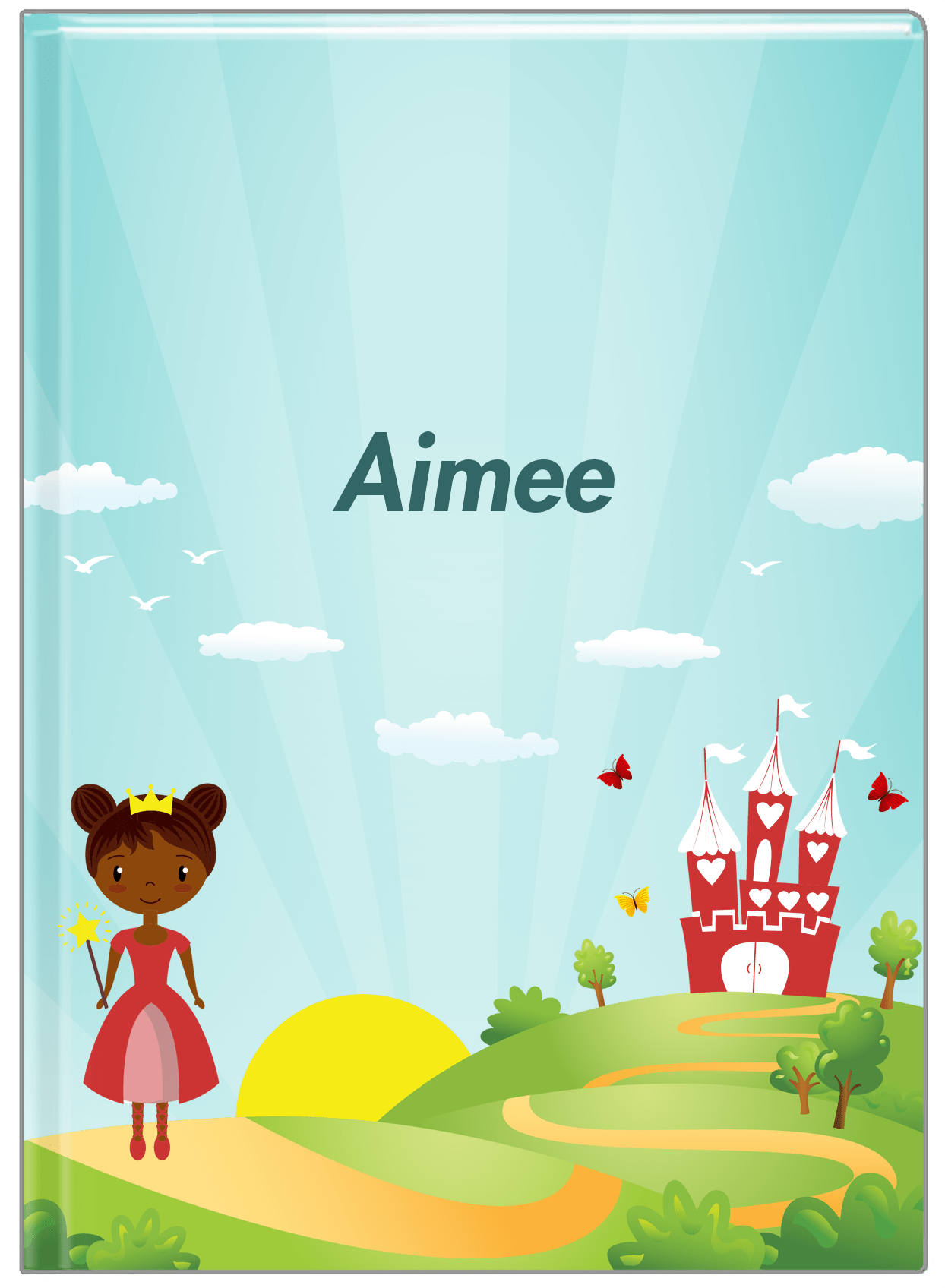 Personalized Princess Journal VIII - Teal Background - Black Princess - Front View