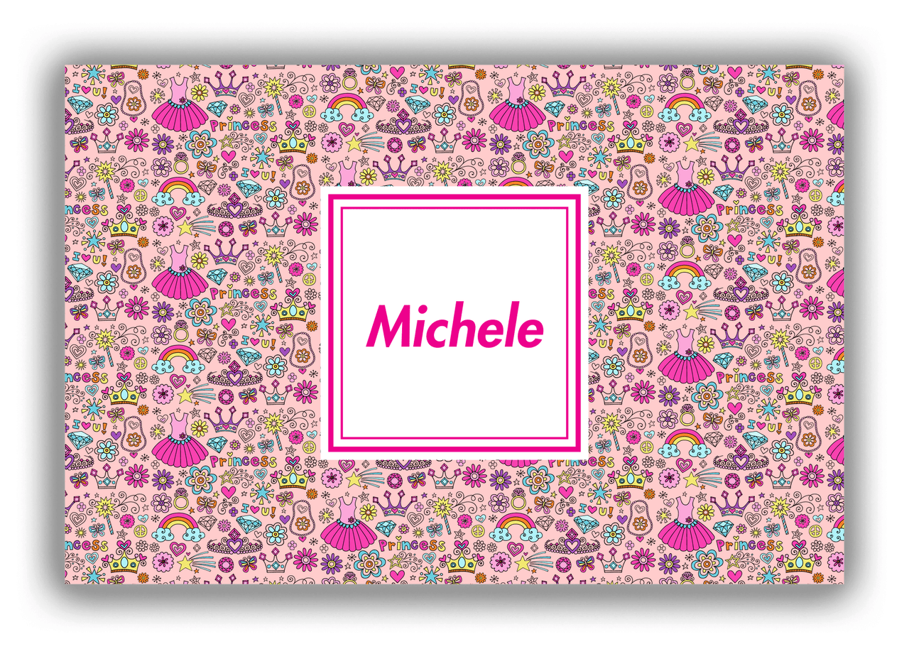 Personalized Princess Canvas Wrap & Photo Print I - Pink Background - Square Nameplate - Front View