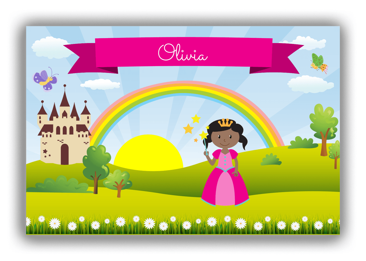 Personalized Princess Canvas Wrap & Photo Print III - Blue Background - Black Princess I - Front View