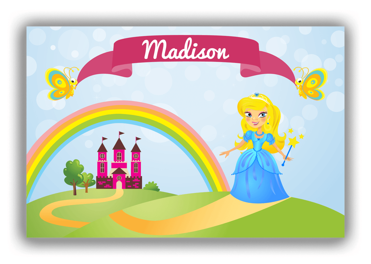 Personalized Princess Canvas Wrap & Photo Print IV - Blue Background - Blonde Princess - Front View