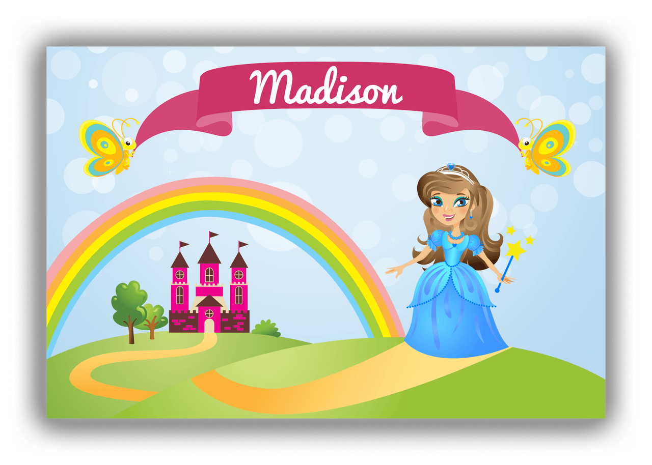Personalized Princess Canvas Wrap & Photo Print IV - Blue Background - Brunette Princess - Front View