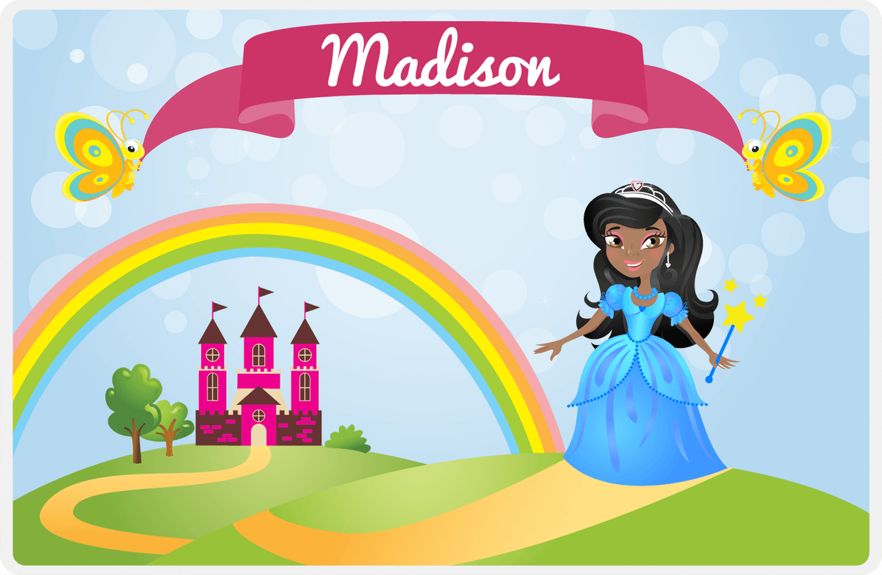 Personalized Princess Placemat IV - Blue Background - Black Princess II -  View