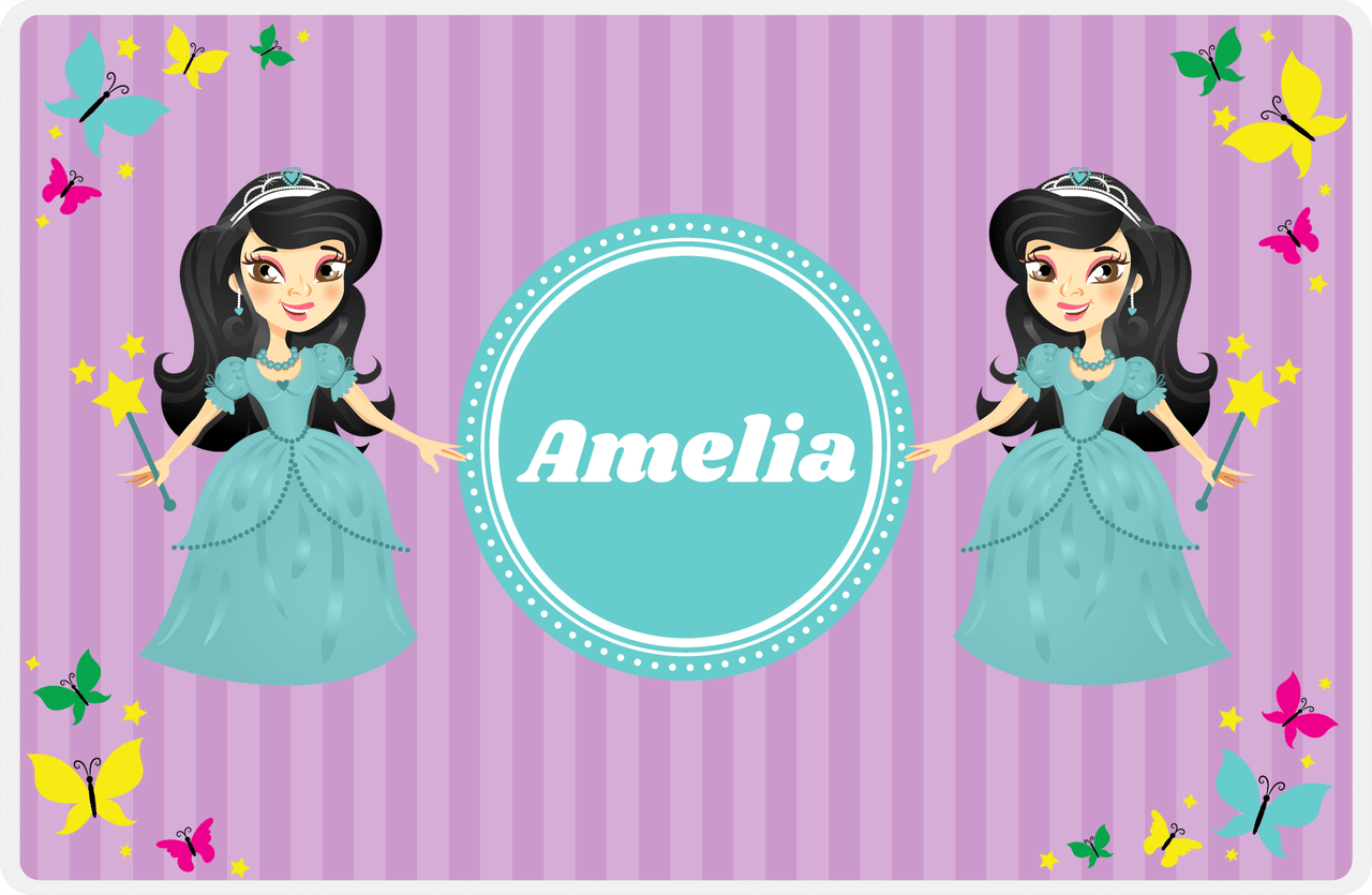 Personalized Princess Placemat VII - Purple Background - Black Hair Princess -  View