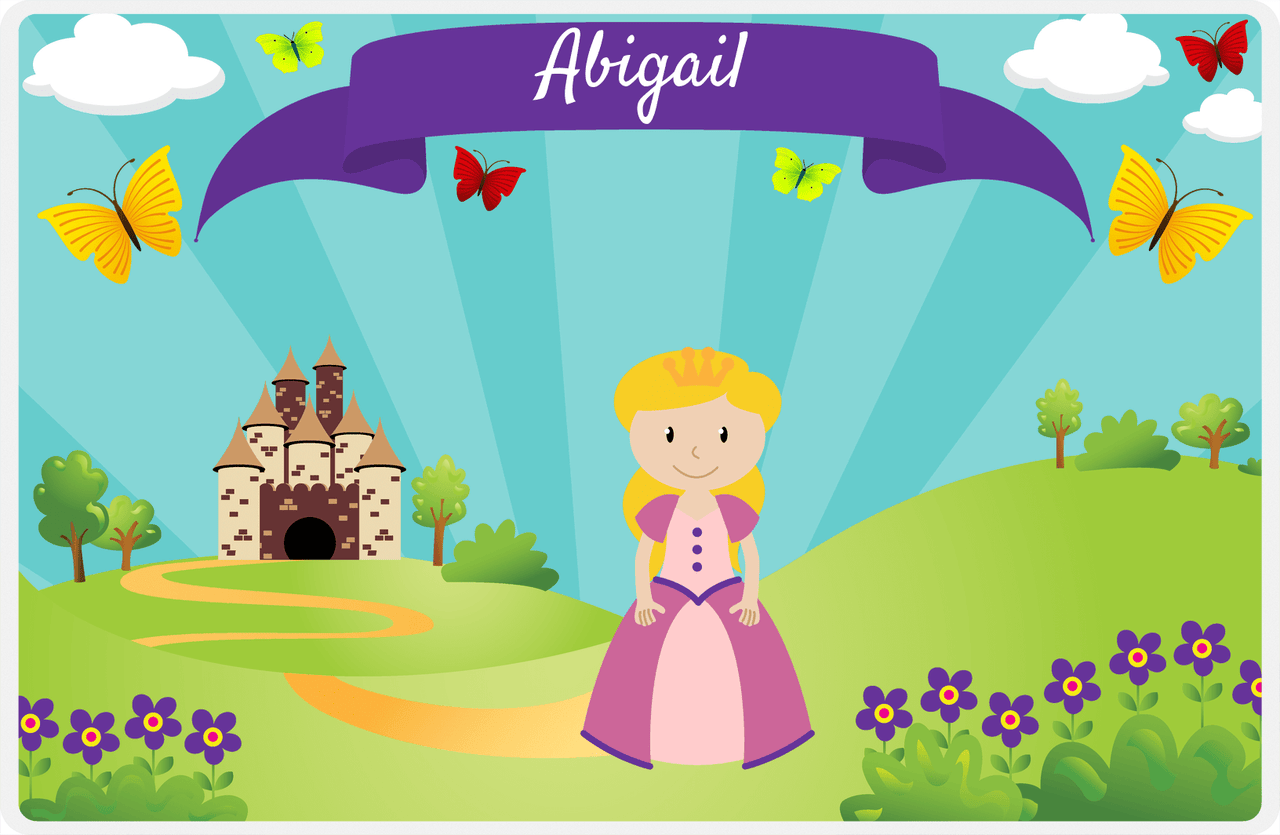 Personalized Princess Placemat II - Teal Background - Blonde Princess -  View
