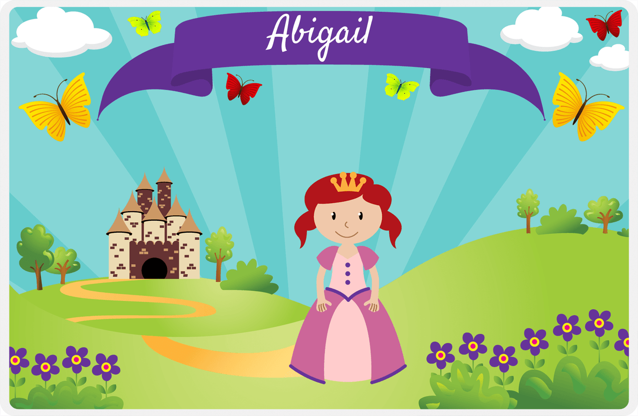 Personalized Princess Placemat II - Teal Background - Redhead Princess -  View