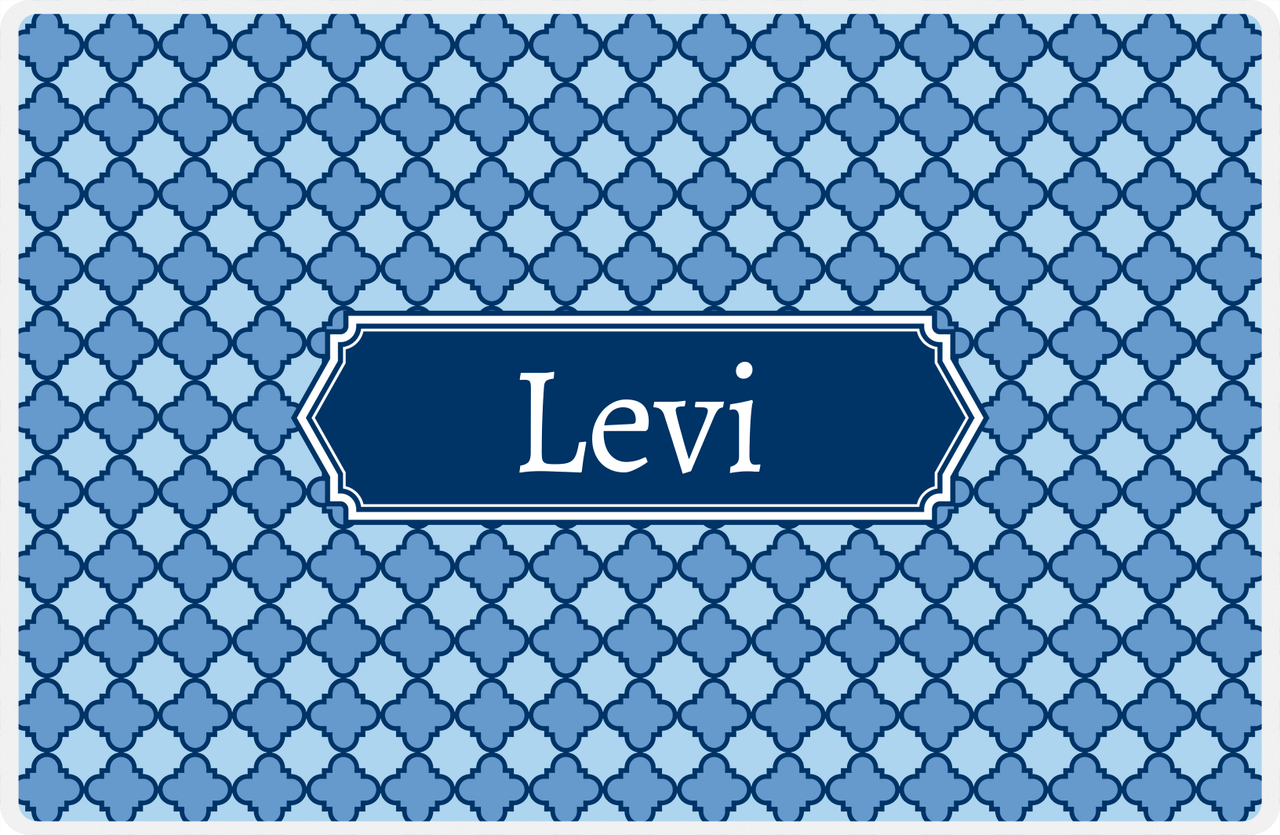 Personalized Quatrefoil Placemat - Glacier and Light Blue - Navy Decorative Rectangle Frame -  View