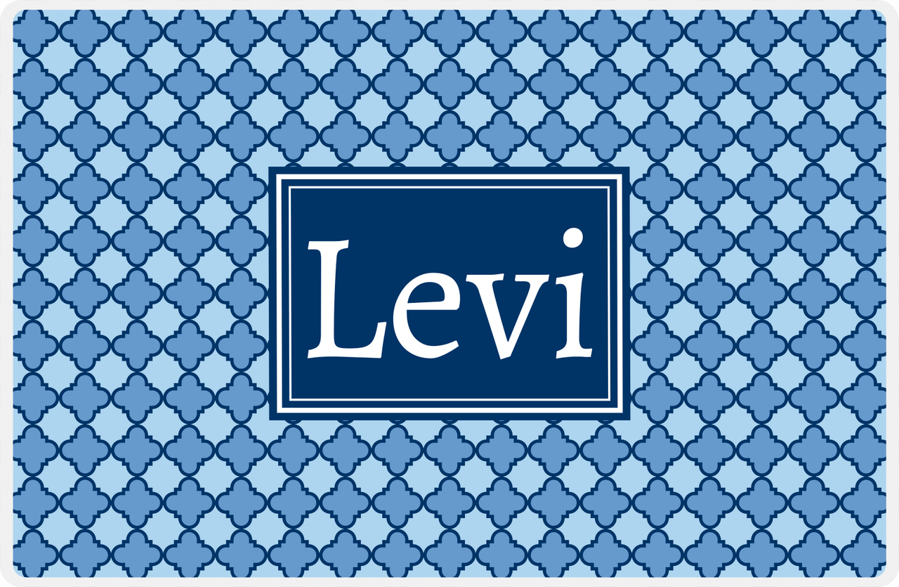 Personalized Quatrefoil Placemat - Glacier and Light Blue - Navy Rectangle Frame -  View