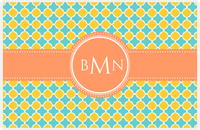 Thumbnail for Personalized Quatrefoil Placemat - Viking Blue and Mustard - Tangerine Circle Frame With Ribbon -  View