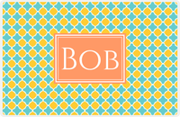 Thumbnail for Personalized Quatrefoil Placemat - Viking Blue and Mustard - Tangerine Rectangle Frame -  View