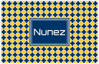 Thumbnail for Personalized Quatrefoil Placemat - Navy and Mustard - Navy Rectangle Frame -  View