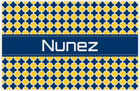 Thumbnail for Personalized Quatrefoil Placemat - Navy and Mustard - Navy Ribbon Frame -  View