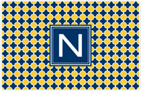 Thumbnail for Personalized Quatrefoil Placemat - Navy and Mustard - Navy Square Frame -  View