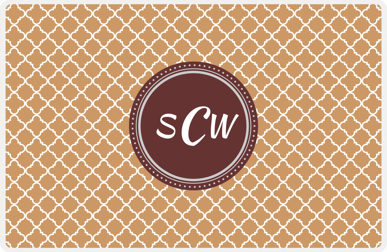 Personalized Quatrefoil Placemat - Light Brown and Champagne - Brown Circle Frame -  View