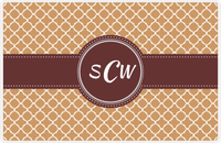 Thumbnail for Personalized Quatrefoil Placemat - Light Brown and Champagne - Brown Circle Frame With Ribbon -  View