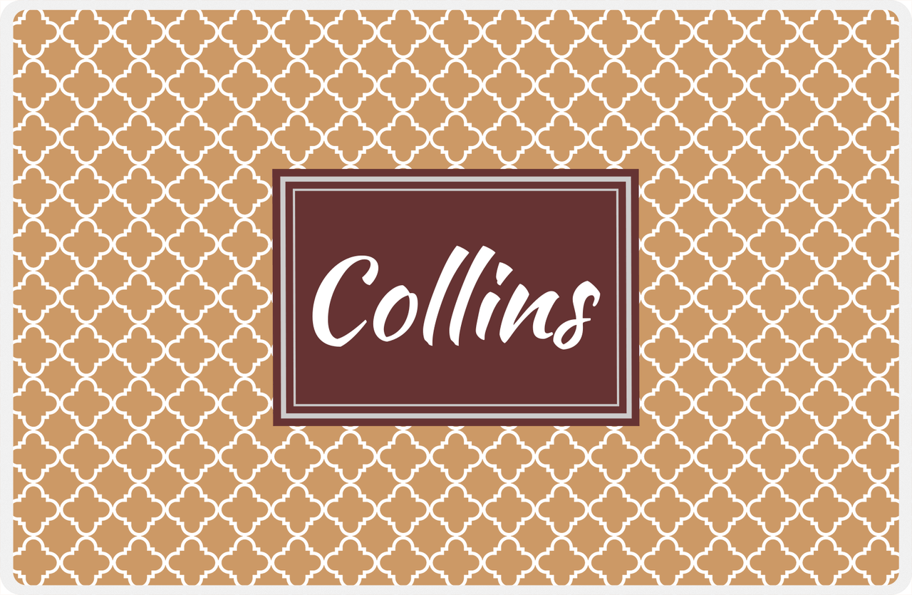 Personalized Quatrefoil Placemat - Light Brown and Champagne - Brown Rectangle Frame -  View