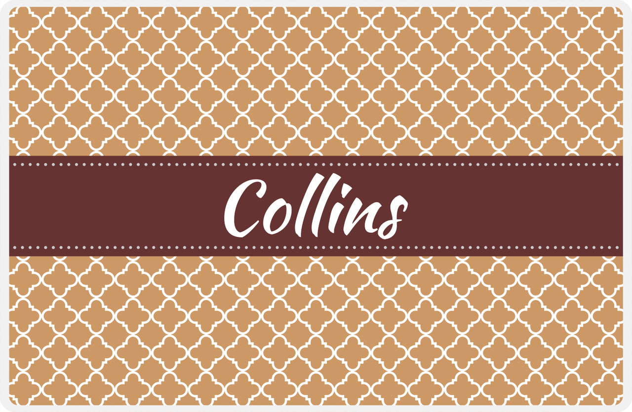 Personalized Quatrefoil Placemat - Light Brown and Champagne - Brown Ribbon Frame -  View