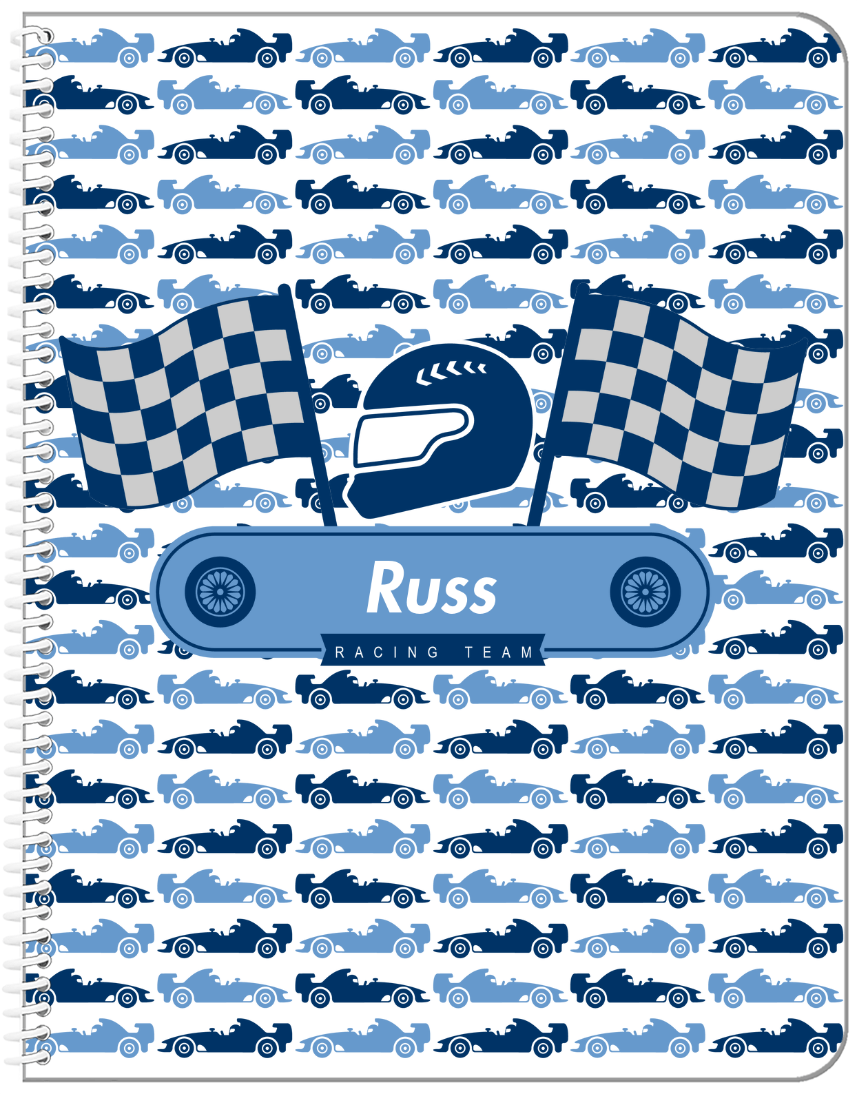 Personalized Racecar Notebook VII - Racing Team III - Front View