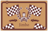 Thumbnail for Personalized Racecar Placemat - Race Track Border - Racecar 2 - Light Brown Background with Brown Car -  View