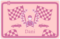 Thumbnail for Personalized Racecar Placemat - Race Track Border - Racecar 2 - Pink Background with Orchid Car -  View